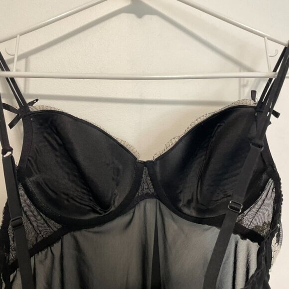 DELICATES Black Cream Ivory Lace Trim Underwired Semi Sheer Babydoll Lingerie L - Picture 12 of 14